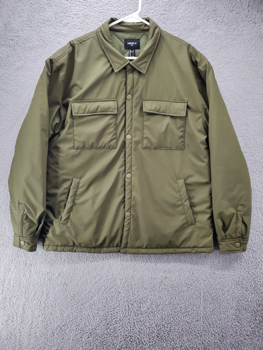 Forever 21 Quilted Utility Jacket Mens Size Large Olive Green
